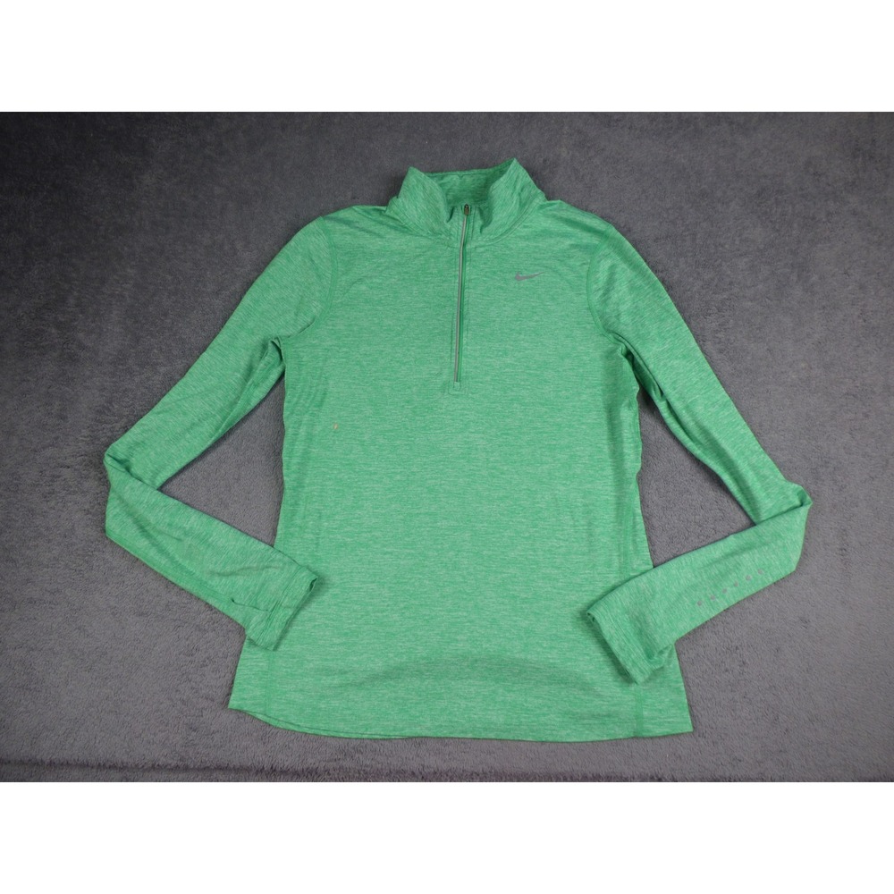 Nike Womens Dri-FIT Running 1/4 Zip Pullover Green Heathered Top Small